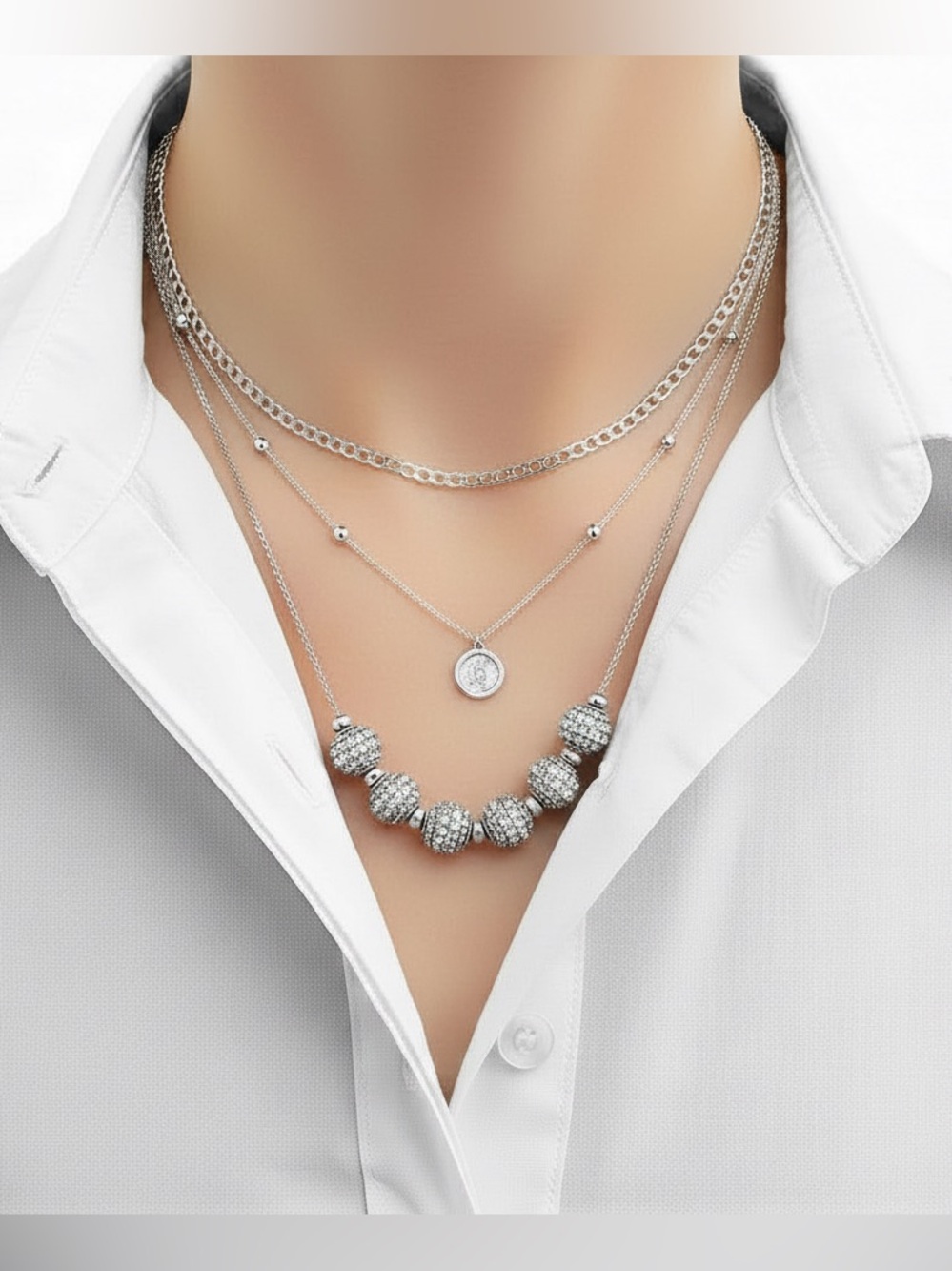 Sterling Silver Artisan Moon-Cut Bead Charm Necklace